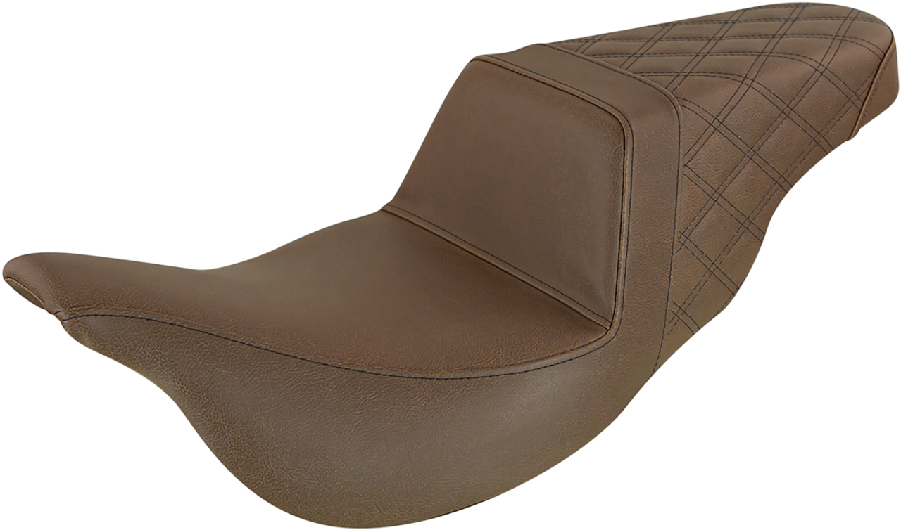 SADDLEMEN Step Up Seat - Rear Lattice Stitched - Brown - FLH 808-07B-173BREX