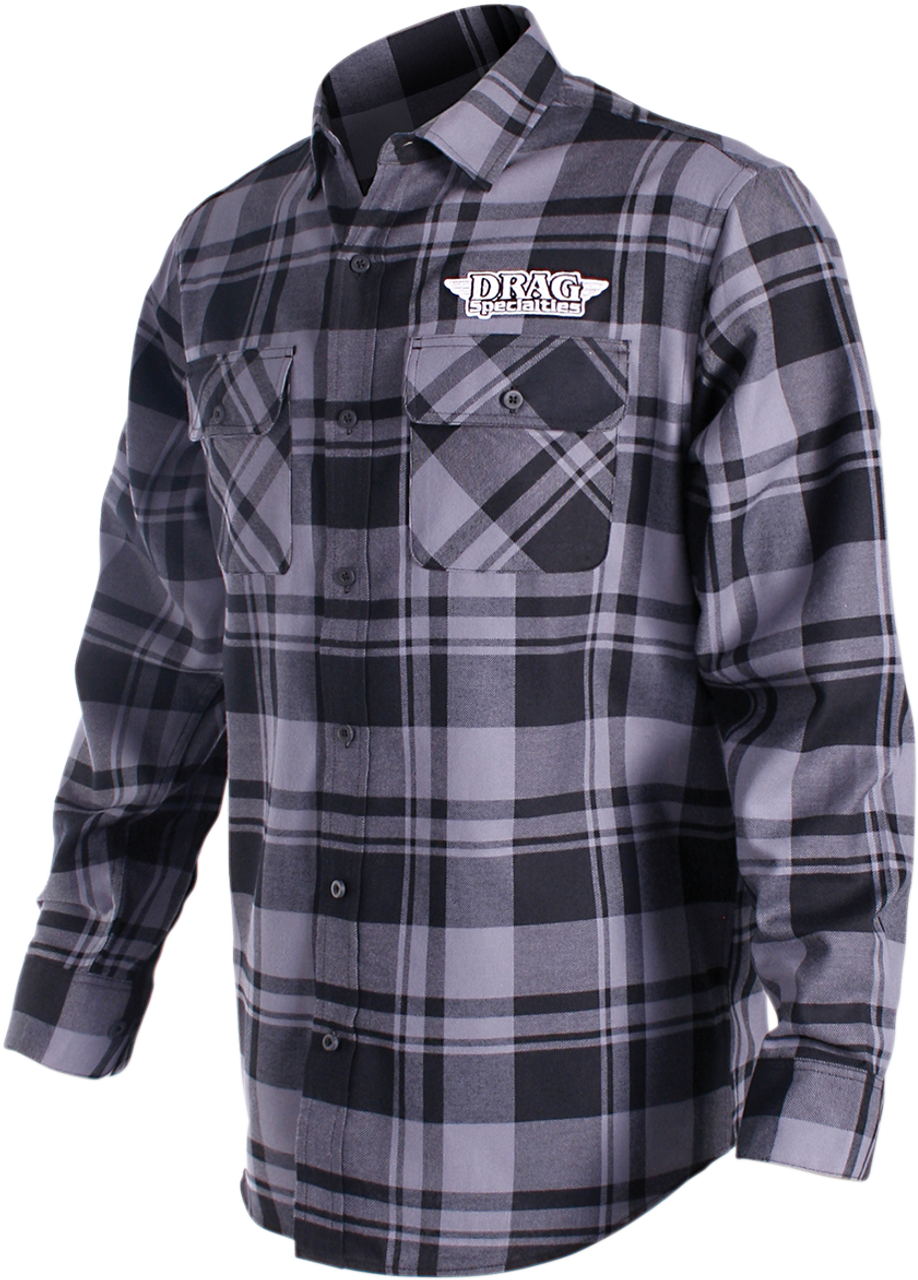 THROTTLE THREADS Drag Specialties Long-Sleeve Flannel Shirt - Gray/Black - 4XL DRG27S68GY4R