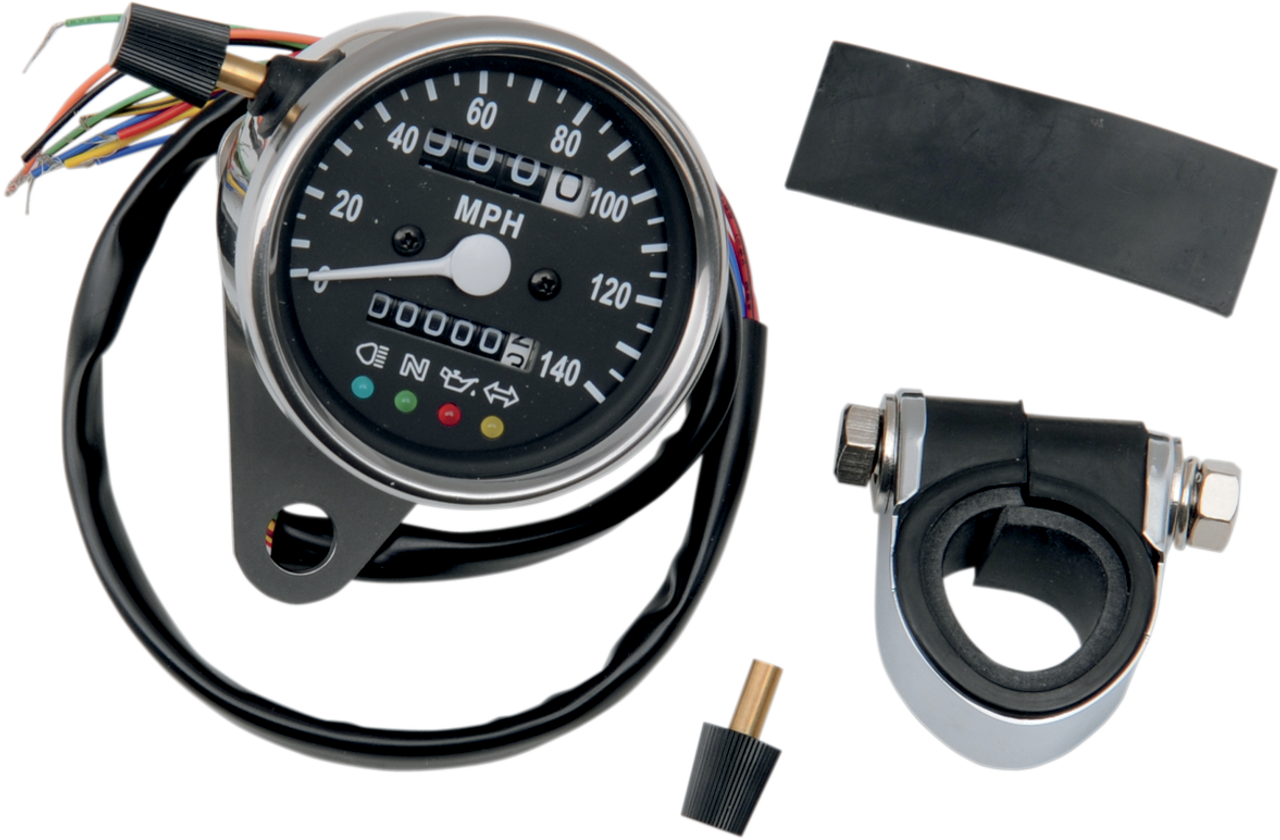 DRAG SPECIALTIES 2.4" MPH Mini Mechanical Speedometer with LED Indicators - Black Face - 2240:60 Ratio 21-6840LEDPB
