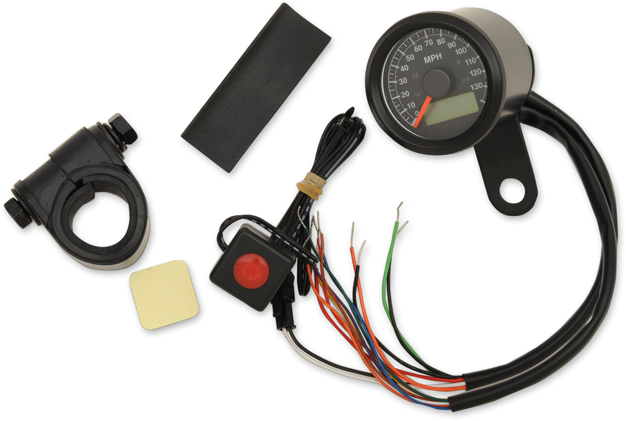 DRAG SPECIALTIES 1-7/8" Programmable Speedometer with Indicator Lights - Gloss Black - 120 MPH LED Black Face 77902
