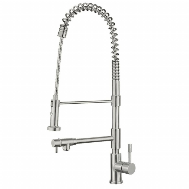 Whitehaus WHS1644-SK-BSS Faucet, Brushed Stainless Steel